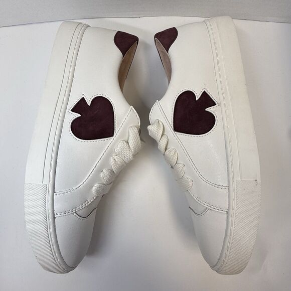 Kate Spade Fez Leather Low Top Sneaker In Optic White & Suede Maroon Sz 11 New - Picture 4 of 9